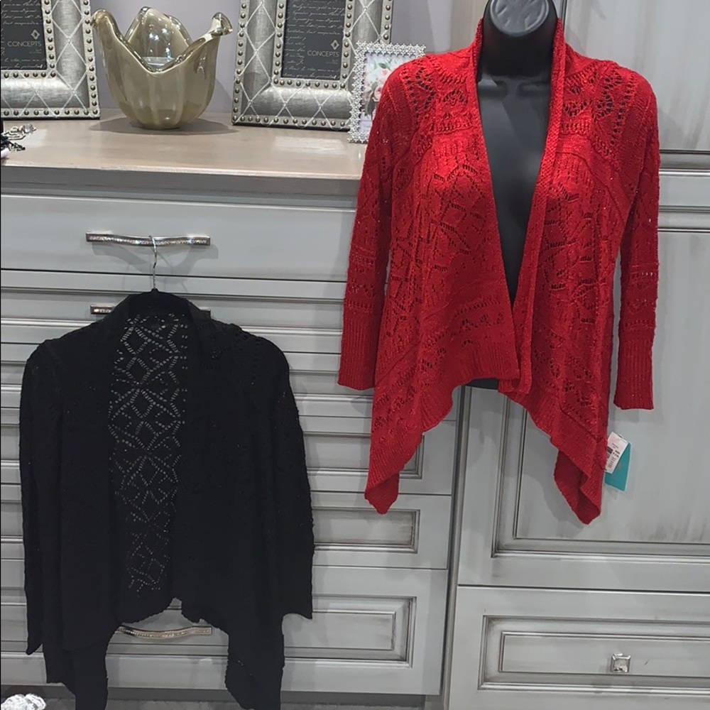 copper key red & black shimmer stitch sweaters